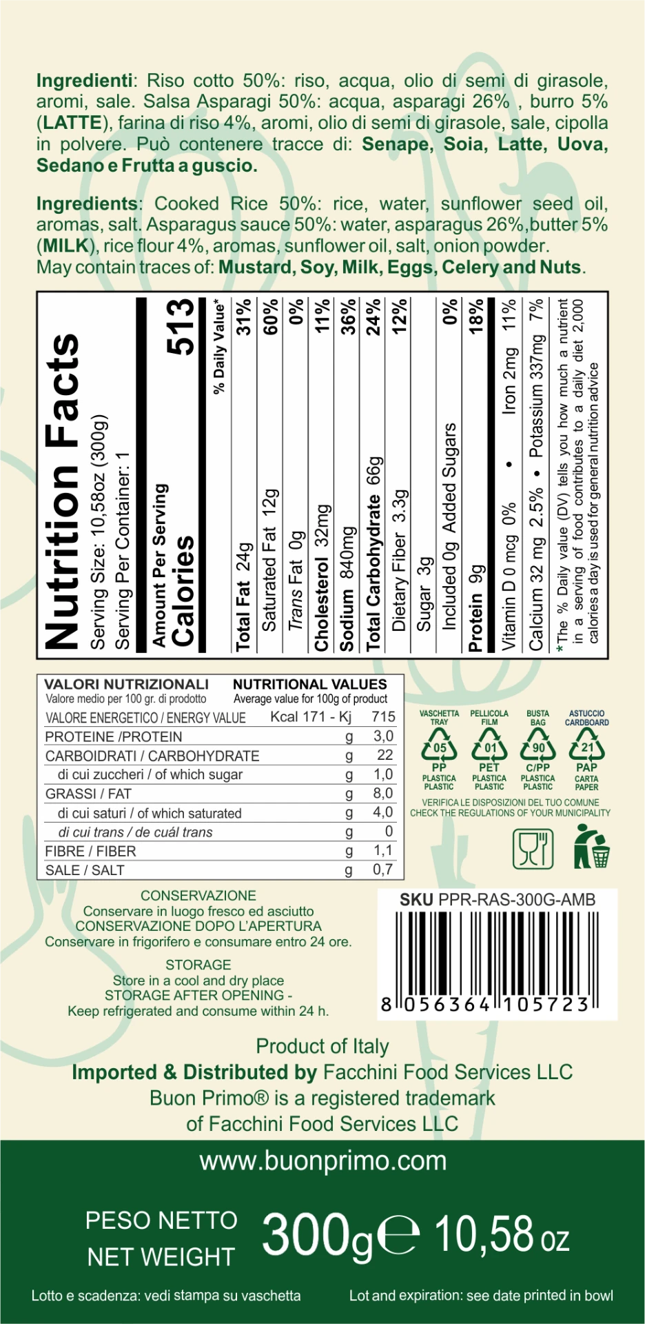 Asparagus Risotto Nutrition Facts and back label