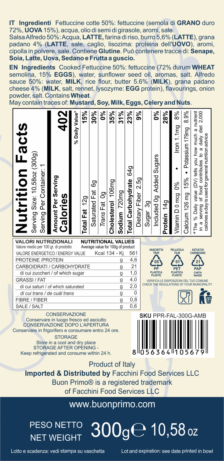 Fettuccine with Alfredo Sauce Nutrition Facts and back label
