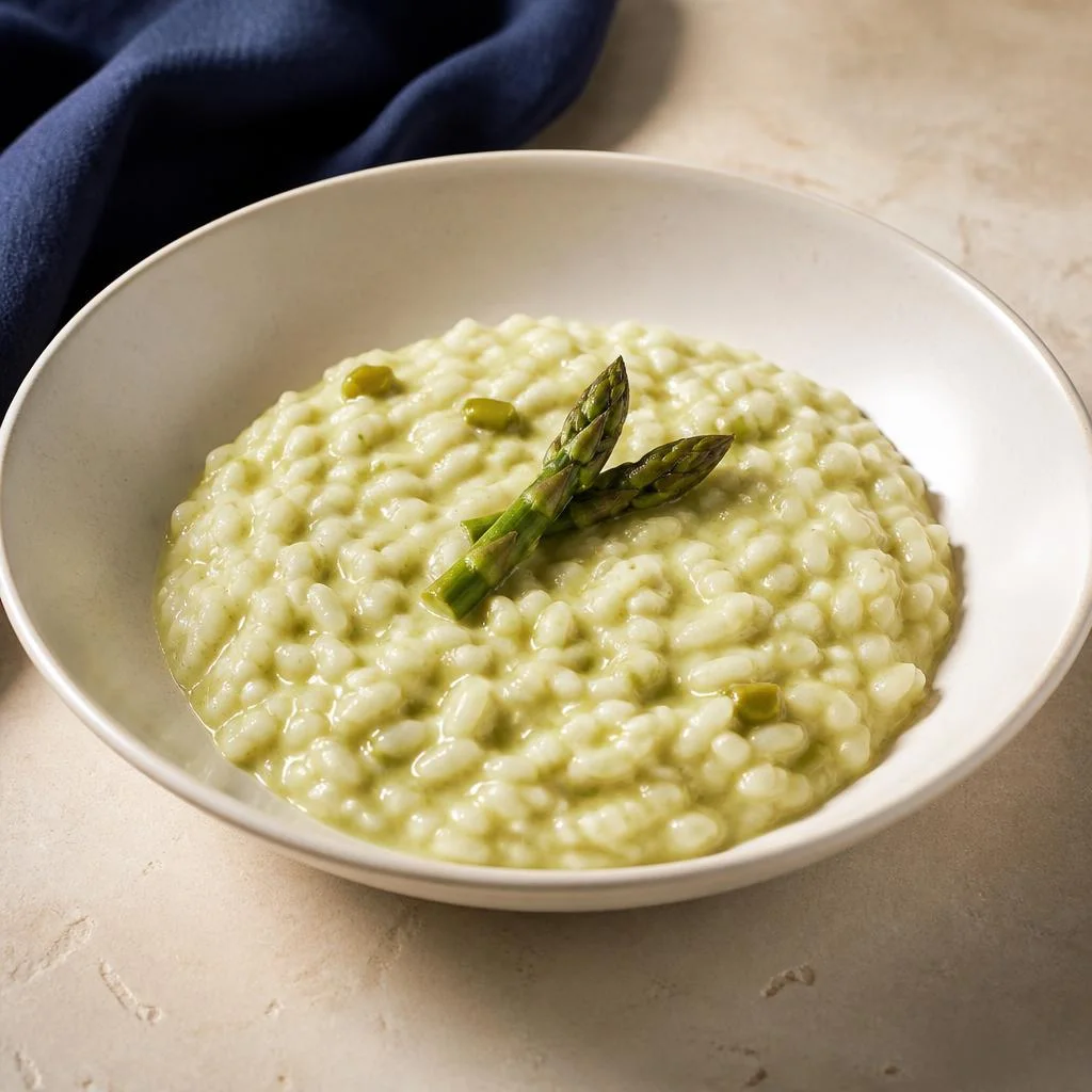 Creamy Italian asparagus risotto with tender asparagus pieces