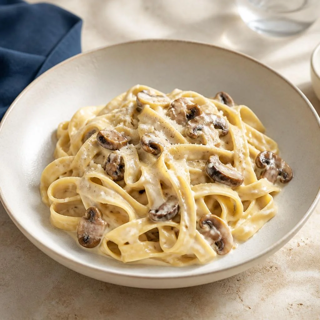 Fettuccine with creamy truffle and mushroom sauce by Buon Primo