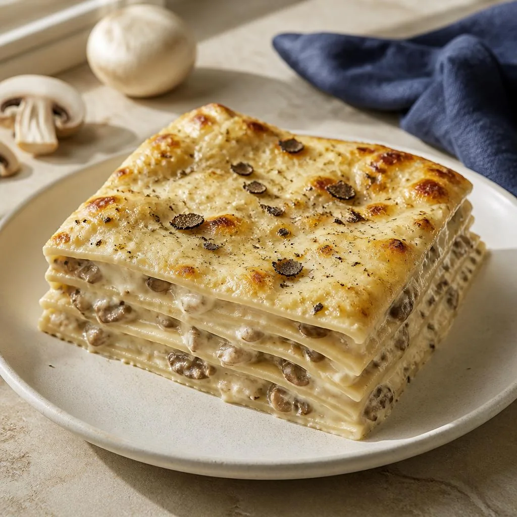 White truffle and mushroom lasagna with creamy sauce